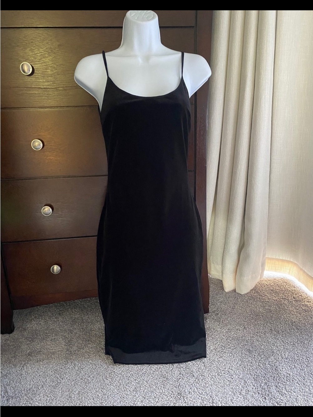 Black Velvet Slip Dress Spaghetti Straps